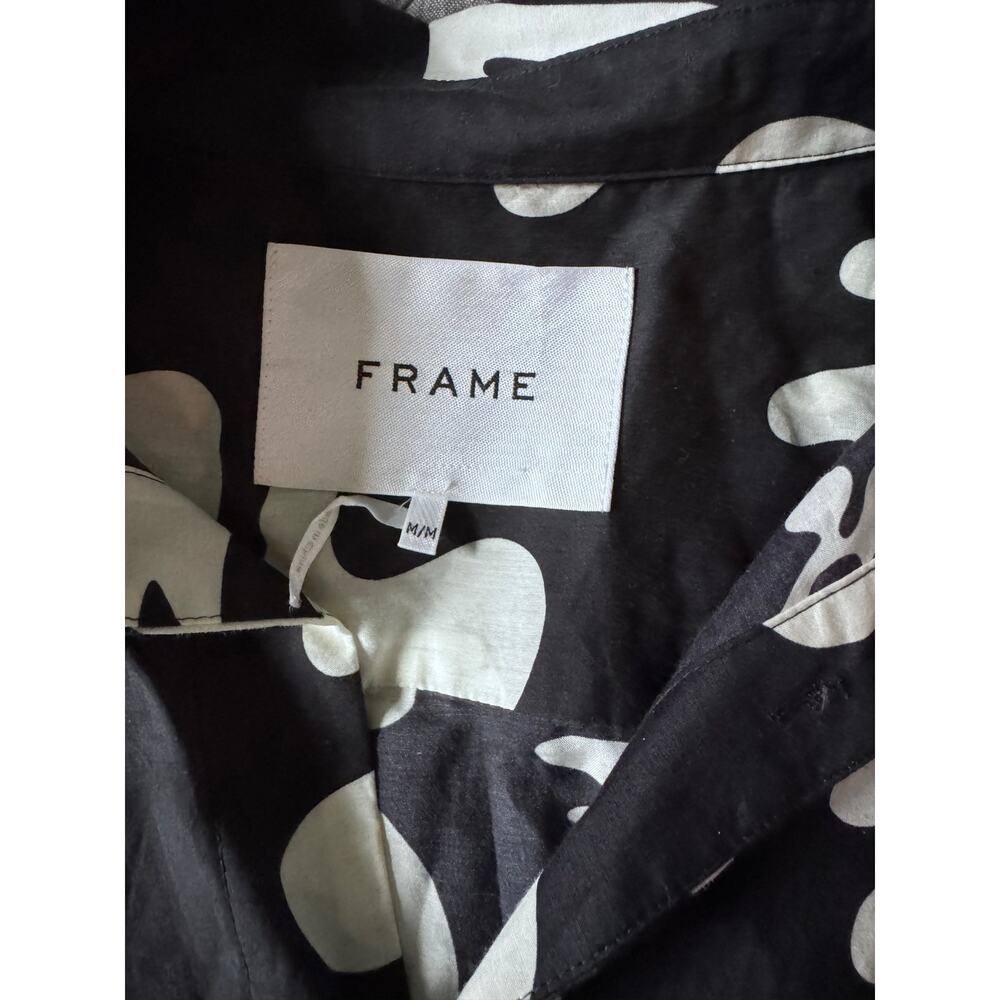 $348 Women's Frame Black & White Silk Cropped Twist Front Collared Shirt Medium - Picture 4 of 8
